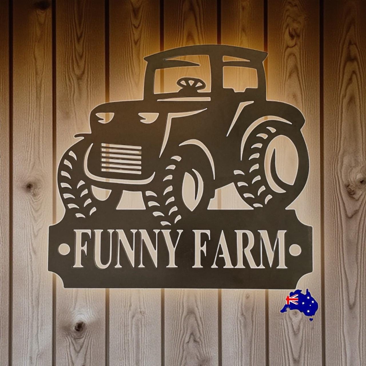 House Property Tractor Farm Personalised Rusty Metal Steel Sign - Custom-Made Tractor Farm Country Sign - Cor10 Rusty Steel Sign