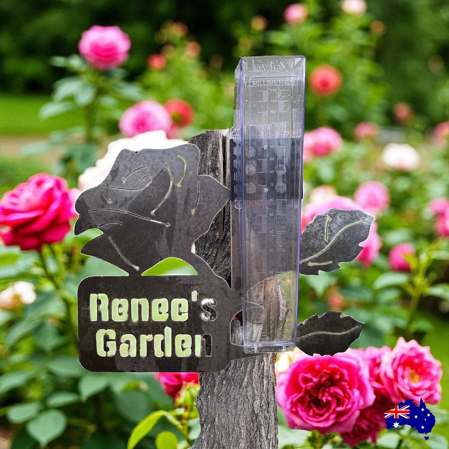 Rain Gauge Stake Wall Custom Personalised Garden - Personalised Rain Gauge Stake - Sturdy Cast Iron Garden Decor - Uv-Protected Nylex Gauge