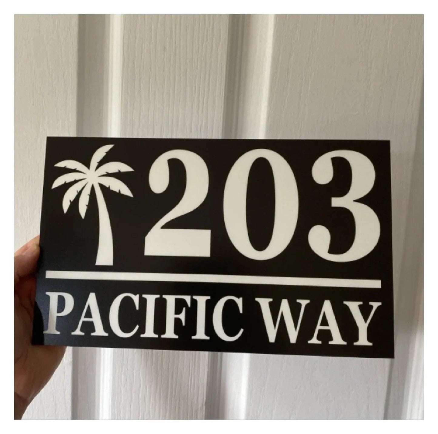Personalised Street Number Address Letter Box Palm Black House Custom Sign - Personalised House Sign - Outdoor Use Acrylic Sign