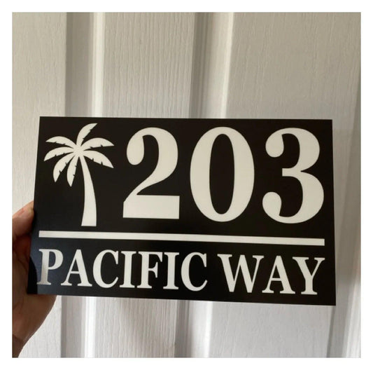Personalised Street Number Address Letter Box Palm Black House Custom Sign - Personalised House Sign - Outdoor Use Acrylic Sign