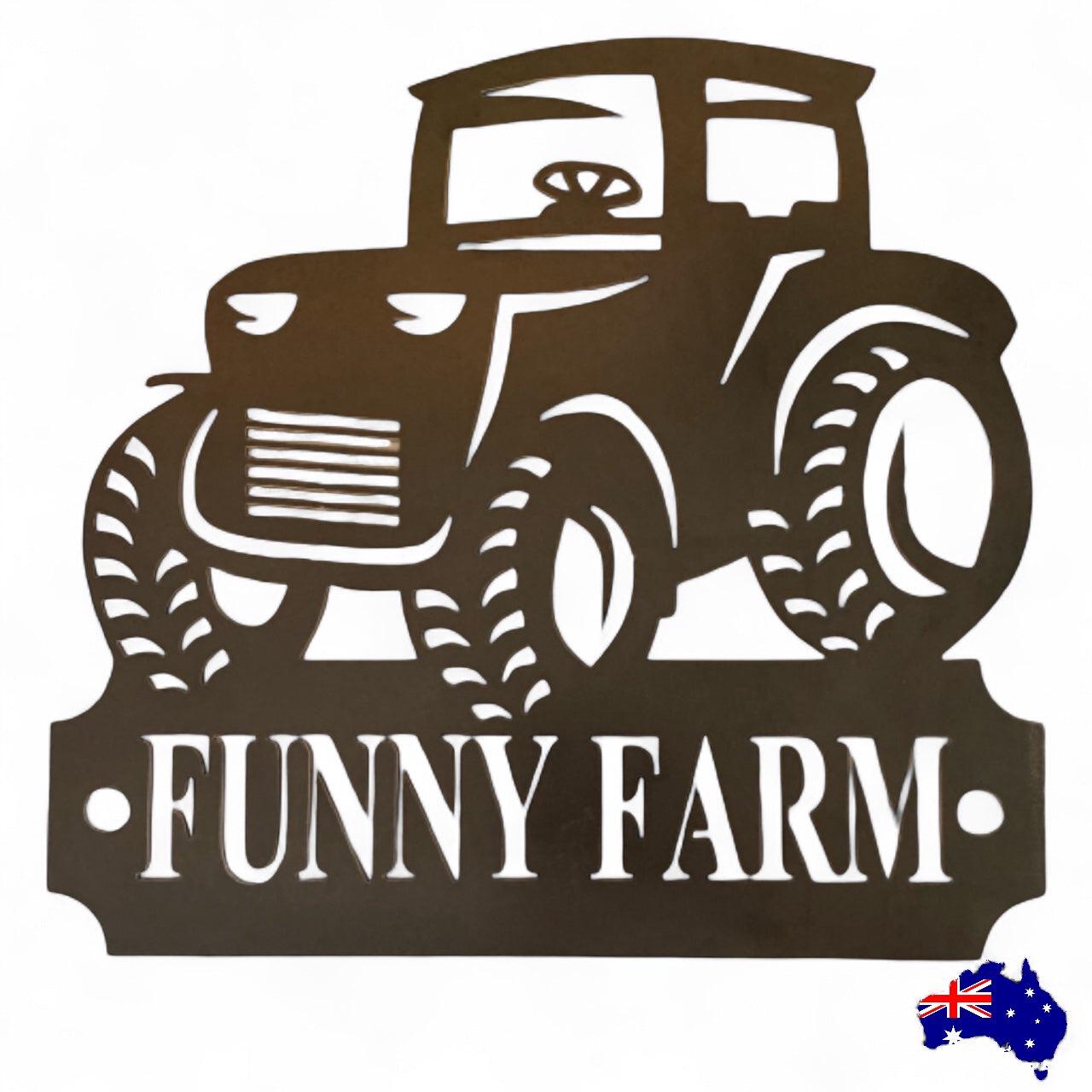 House Property Tractor Farm Personalised Rusty Metal Steel Sign - Custom-Made Tractor Farm Country Sign - Cor10 Rusty Steel Sign