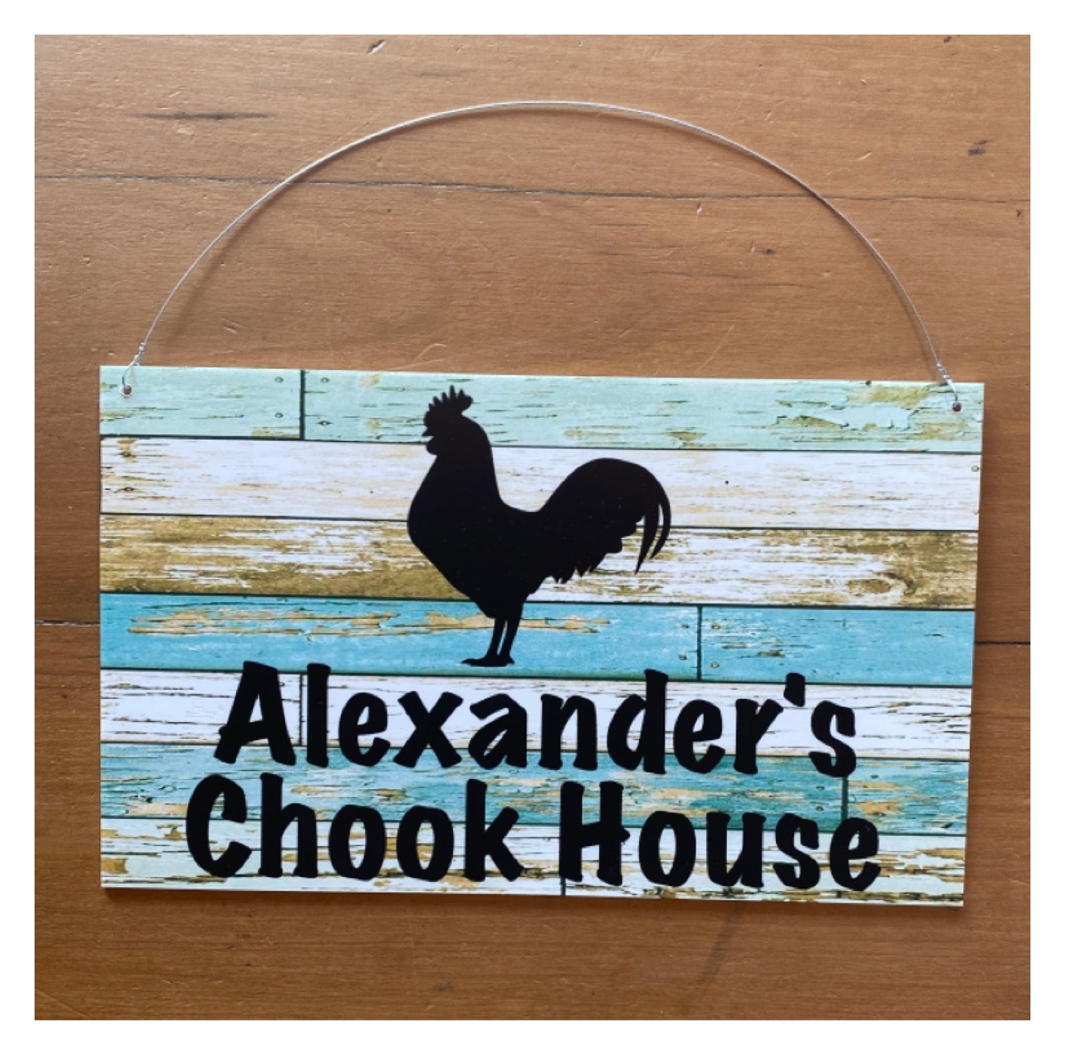 Rooster Chicken Custom Personalised Sign Rustic Blue - The Renmy Store Homewares & Gifts 