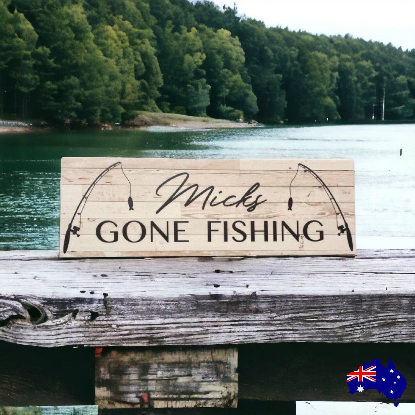 Gone Fishing Rustic Style Custom Sign - The Renmy Store Homewares & Gifts 