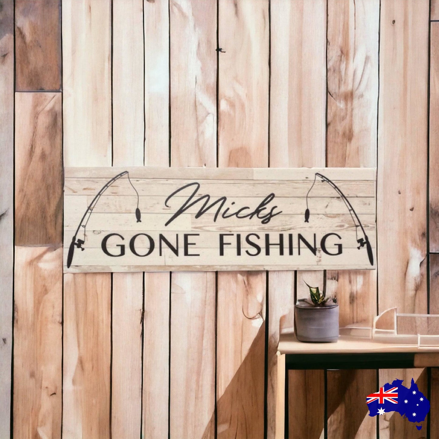 Gone Fishing Rustic Style Custom Sign - The Renmy Store Homewares & Gifts 