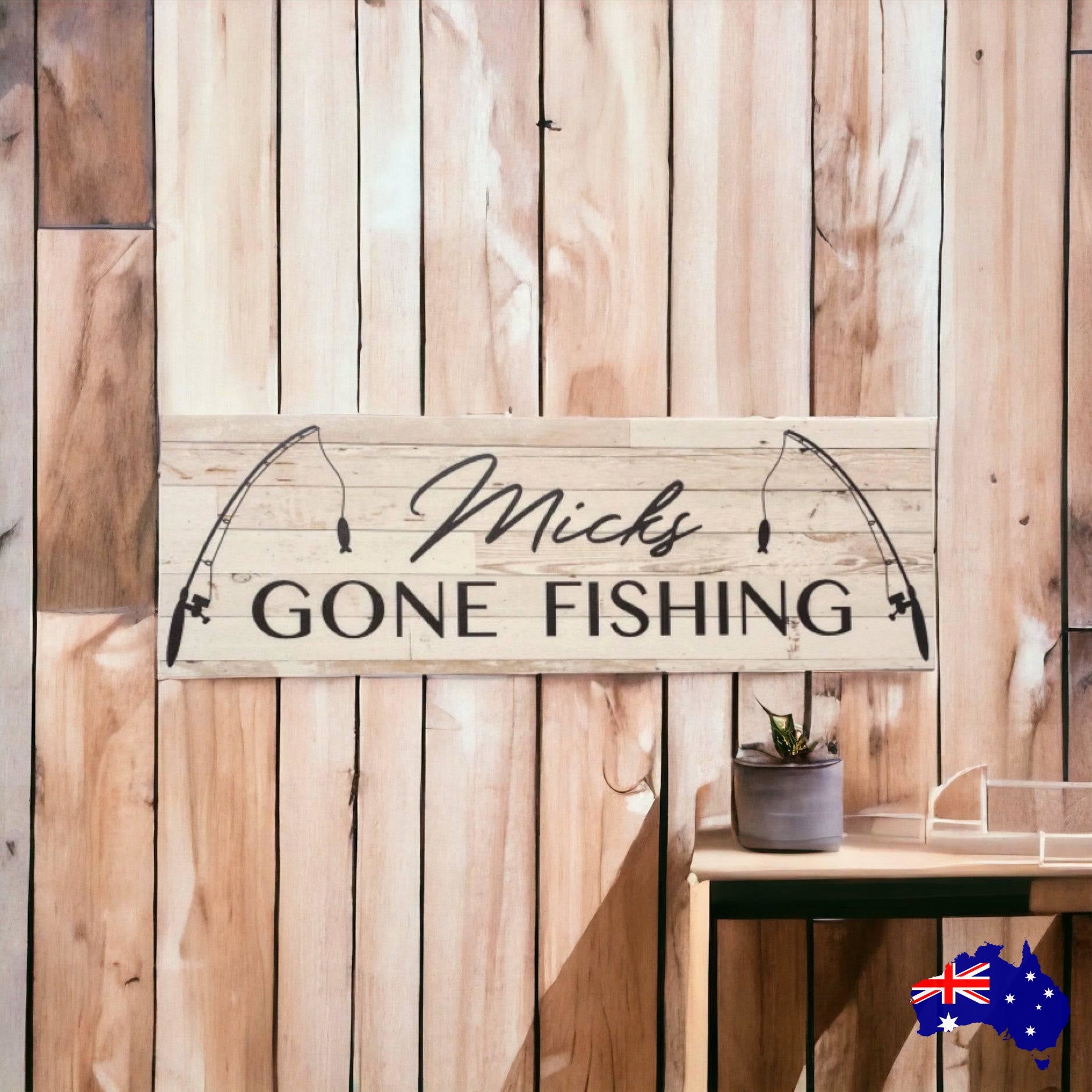 Gone Fishing Rustic Style Custom Sign - The Renmy Store Homewares & Gifts 