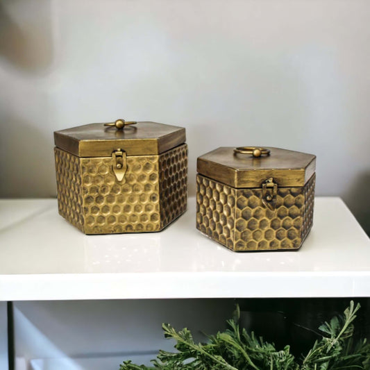 Box Set of 2 Gold Honeycomb Bee - The Renmy Store Homewares & Gifts 