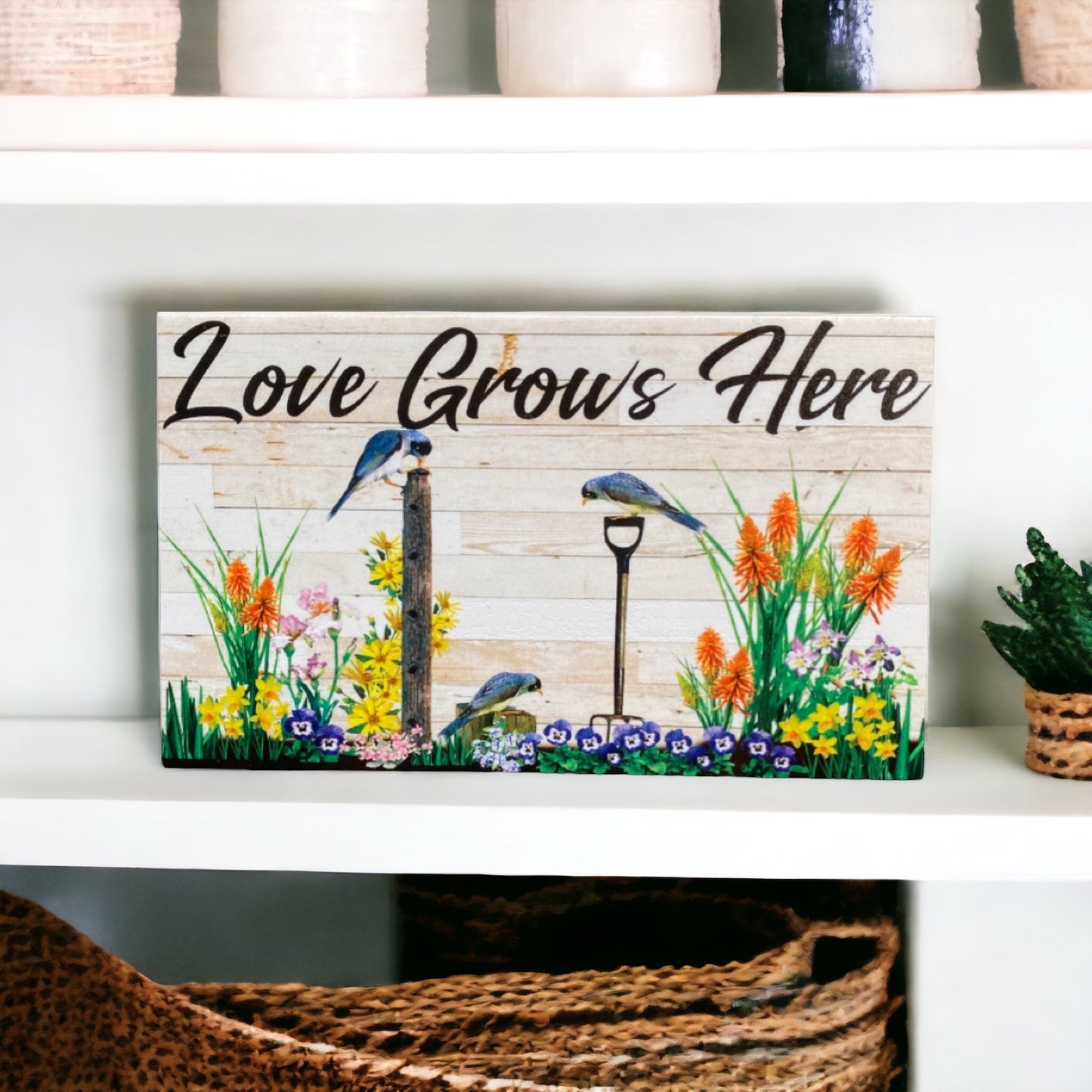 Love Grows Here Birds & Flowers Garden Sign