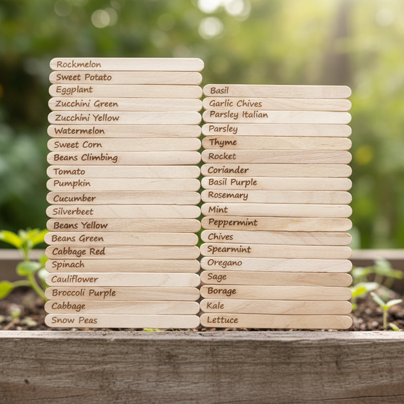 Garden Plant Markers Wood Set 40 | Vegetable Herb Labels