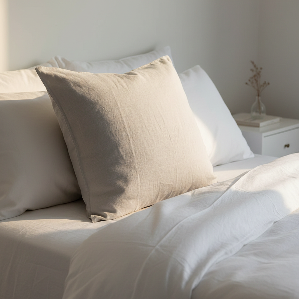 100% Linen Cushion Cover — Lifestyle — Bedroom Bed Styling