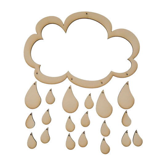 Cloud & Rain Drops kit Mobile DIY Raw Wooden MDF DIY Craft - The Renmy Store Homewares & Gifts 
