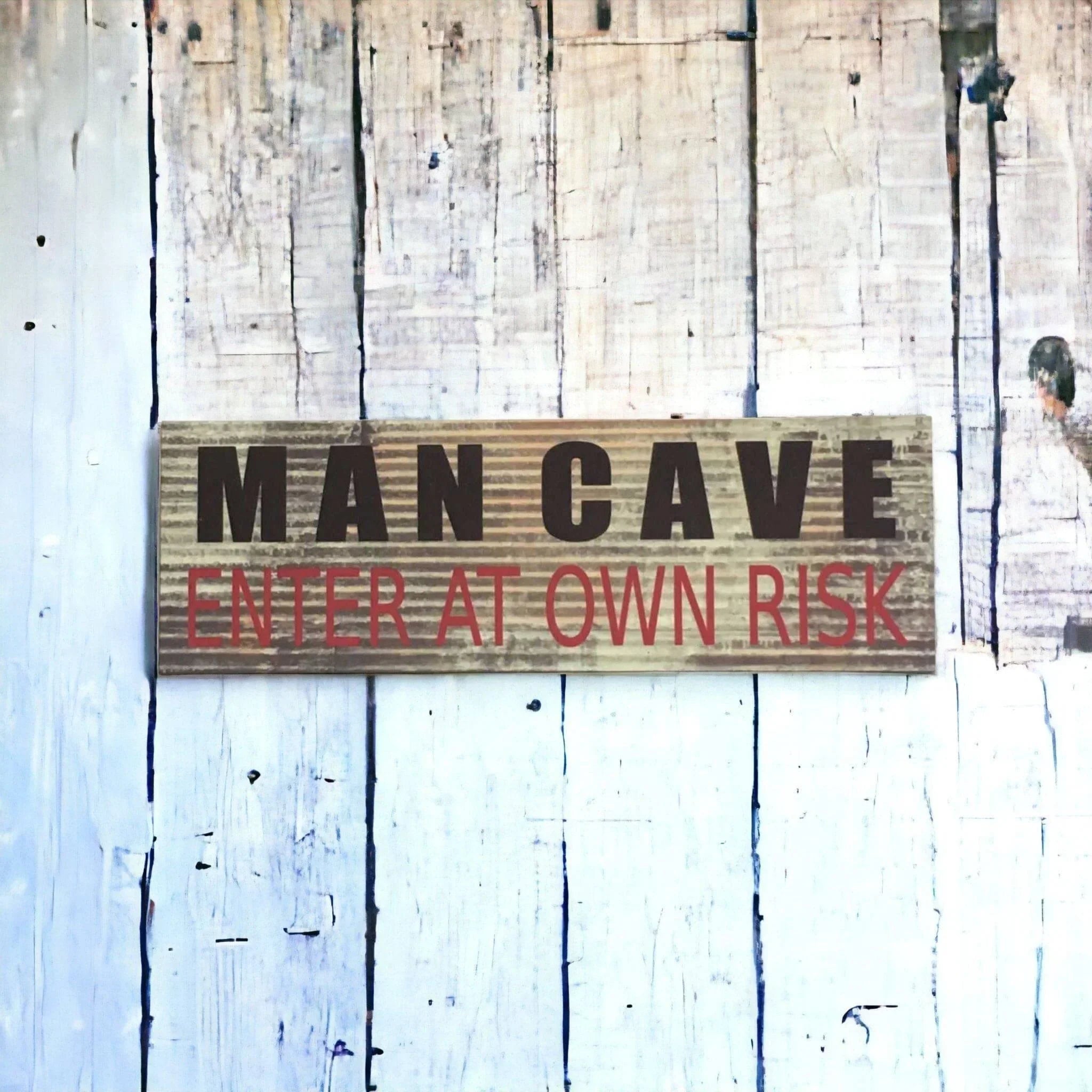 Man Cave Enter At Own Risk Rustic Sign | The Renmy Store Homewares & Gifts