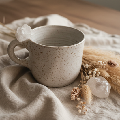 Handmade Clear Quartz Crystal Ceramic Mug — Boho Lifestyle — Australian Made by Wolf and Clay