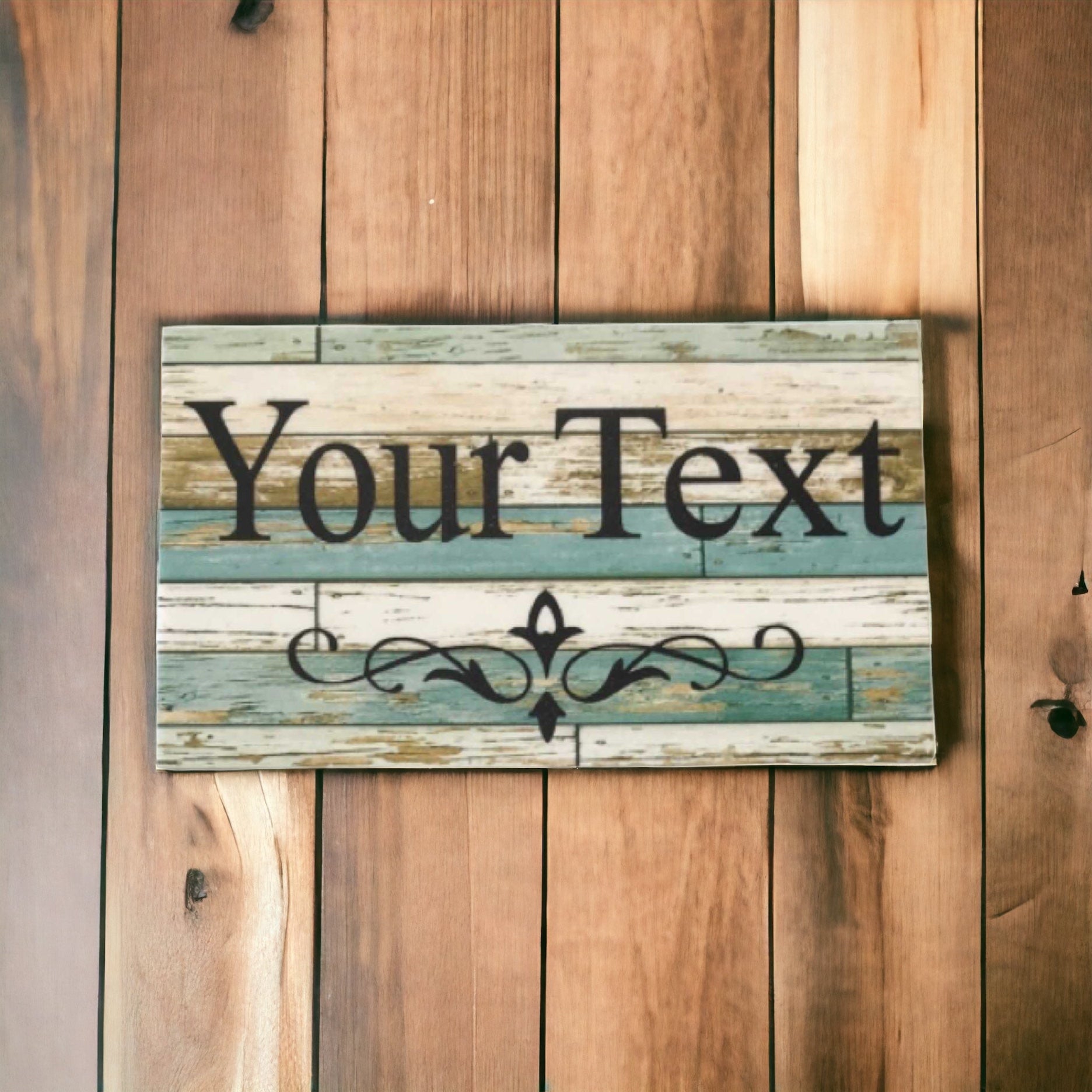 Custom Personalised Blue Timber Look Sign - The Renmy Store Homewares & Gifts 