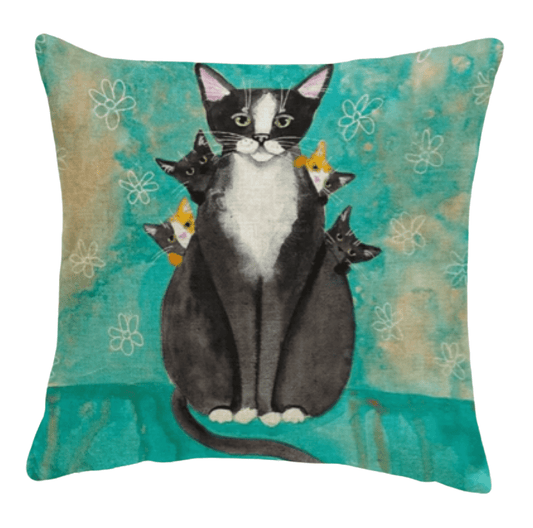 Cushion Cover Cat Retro Family Kitties - The Renmy Store Homewares & Gifts 