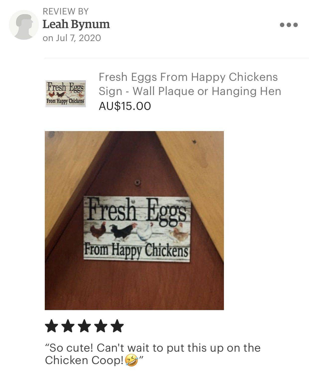 Fresh Eggs From Happy Chickens Sign - The Renmy Store Homewares & Gifts 