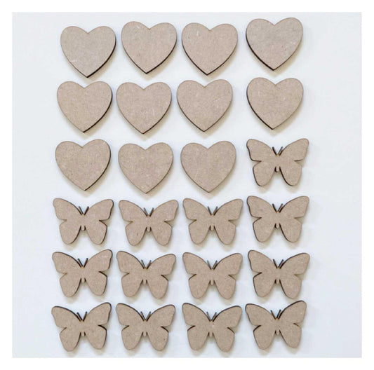 Butterfly & Heart Set of 24 MDF Timber DIY Raw Craft - The Renmy Store Homewares & Gifts 