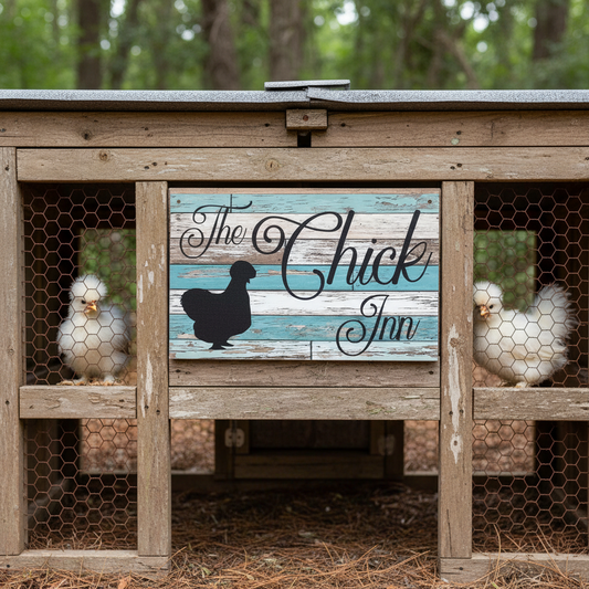 The Chick Inn Silkie Hen Chicken Blue Sign | Aussie Made