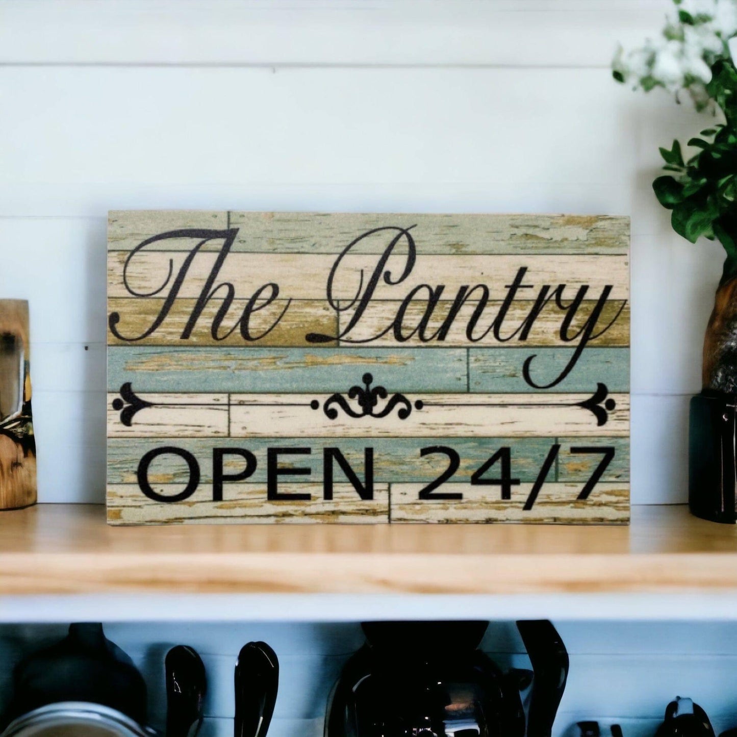 The Pantry Open 24/7 Kitchen Vintage Blue Sign - The Renmy Store Homewares & Gifts 