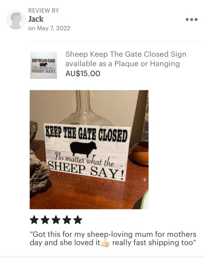 Sheep Ewe Keep The Gate Closed Sign - The Renmy Store Homewares & Gifts 