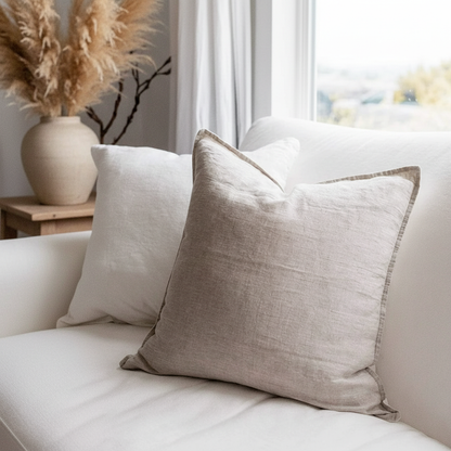 100% Linen Cushion Cover — Lifestyle — Hamptons Living Room Sofa Styling