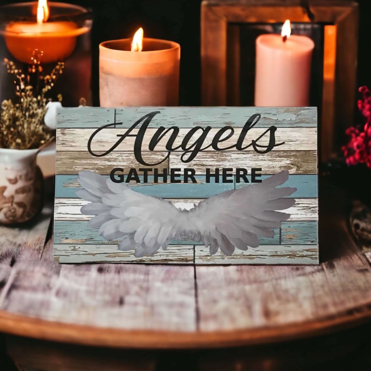 Angels Gather Here Rustic Blue Sign - The Renmy Store Homewares & Gifts 