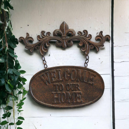 Welcome To Our Home Iron Decorative Fleur Sign - The Renmy Store Homewares & Gifts 