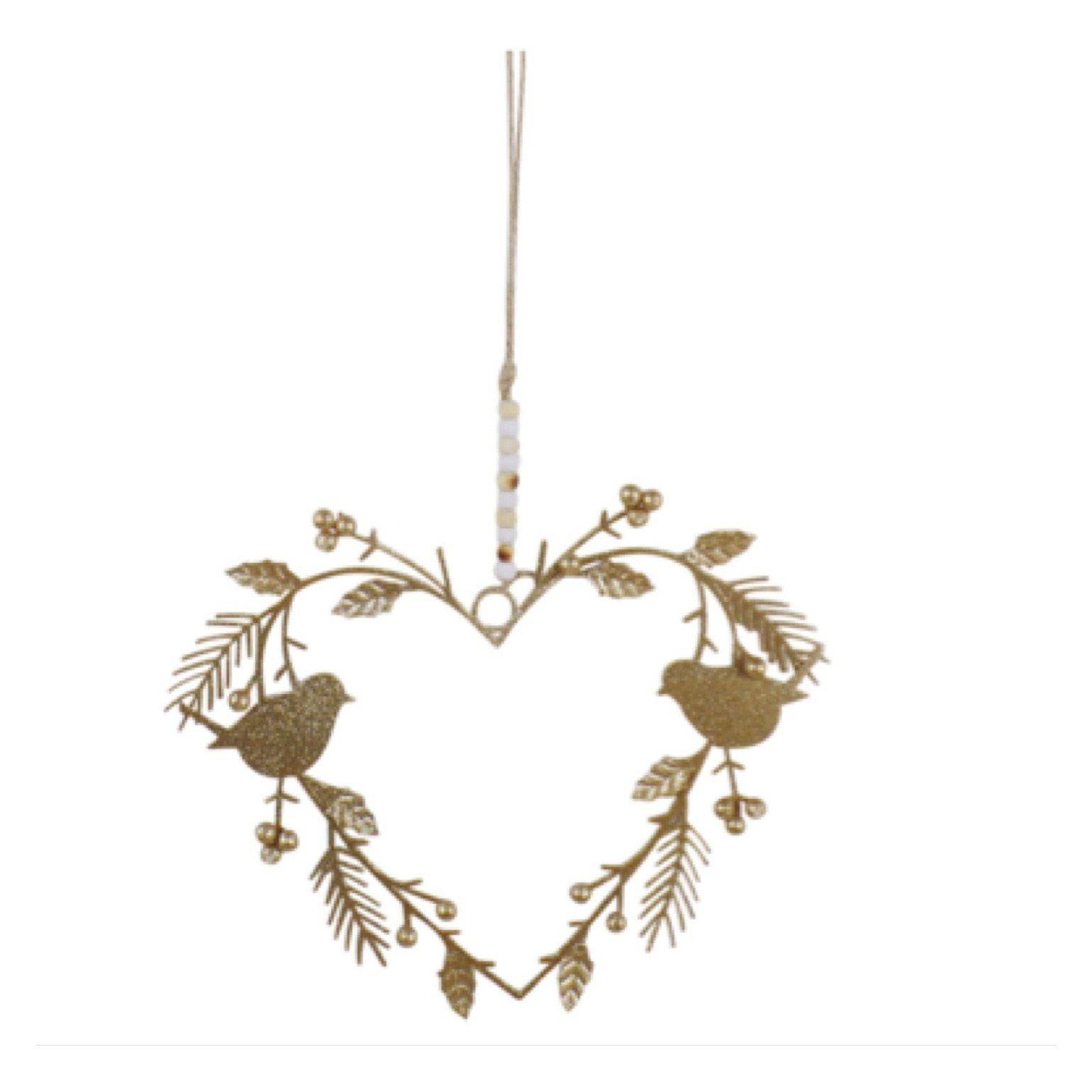 Heart Metal Hanger with Birds with Gold - The Renmy Store Homewares & Gifts 