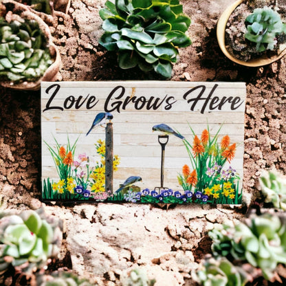 Love Grows Here Birds Flowers Garden Sign - The Renmy Store Homewares & Gifts 