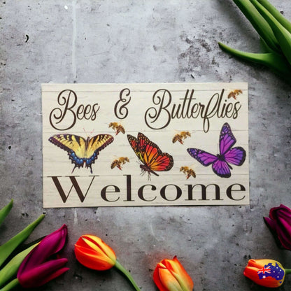 Bees & Butterflies Welcome Sign - The Renmy Store Homewares & Gifts 