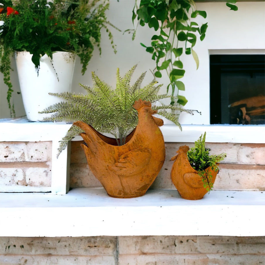 Chicken Hen Planter Pot Plant Rustic Set of 2 - The Renmy Store Homewares & Gifts 