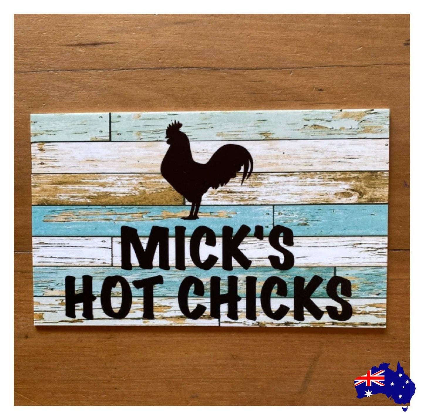 Rooster Chicken Custom Personalised Sign Rustic Blue - The Renmy Store Homewares & Gifts 