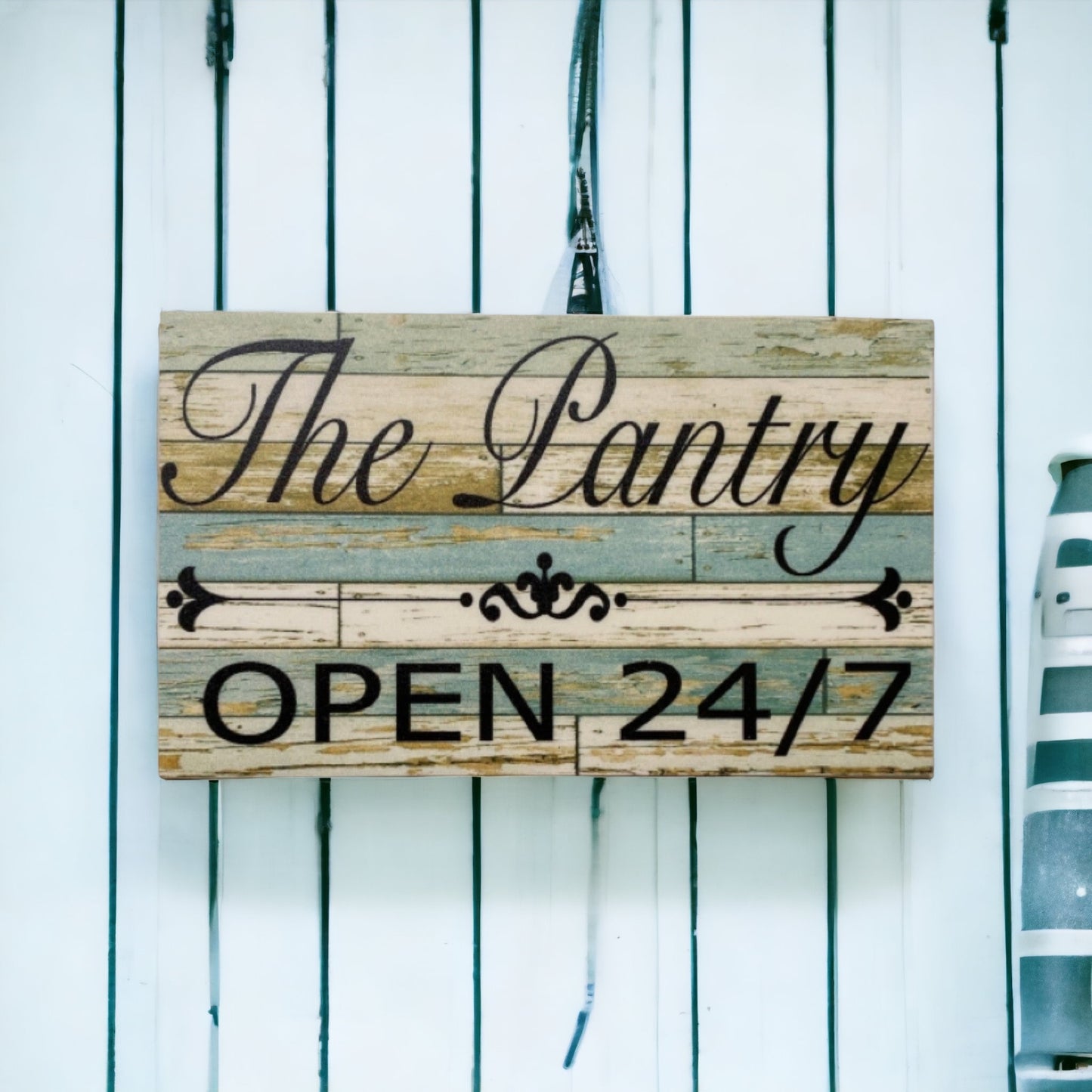 The Pantry Open 24/7 Kitchen Vintage Blue Sign