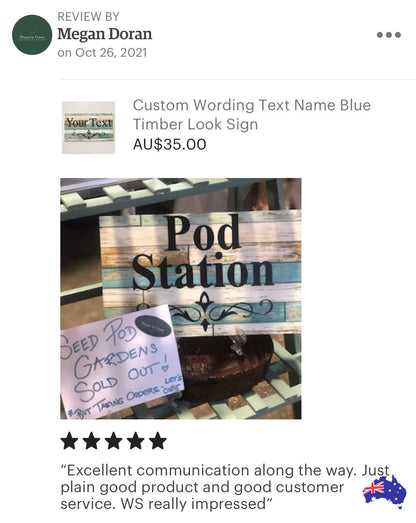 Custom Personalised Blue Timber Look Sign - The Renmy Store Homewares & Gifts 