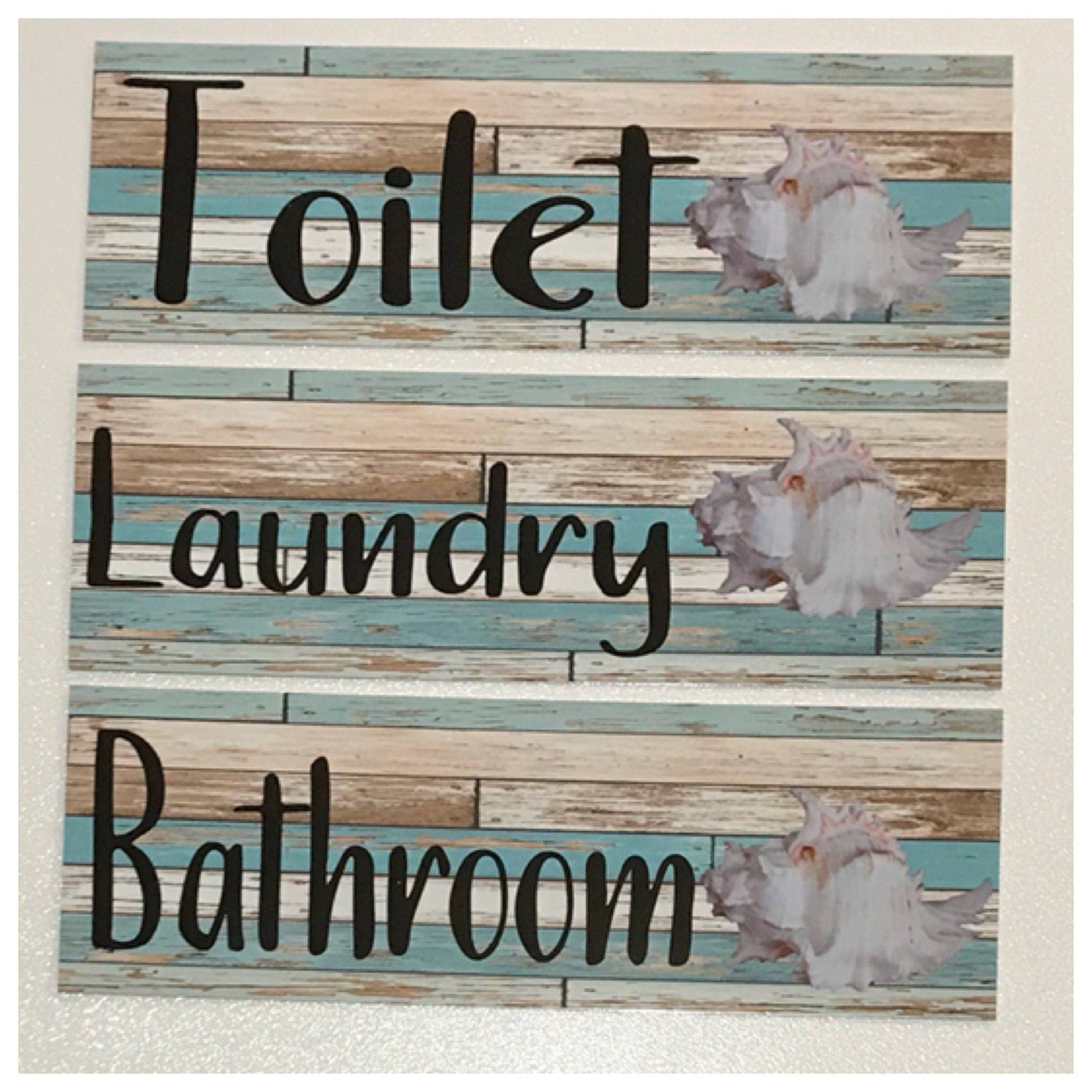 White Shell Mint Rustic Sign Toilet Laundry Bathroom - The Renmy Store Homewares & Gifts 