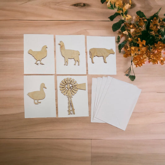 Card Envelope Greeting Set of 5 Country Farm White