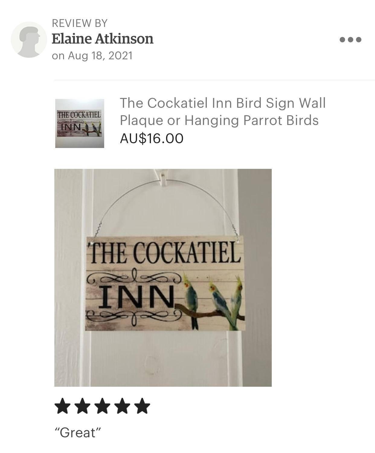 The Cockatiel Bird Inn Sign - The Renmy Store Homewares & Gifts 