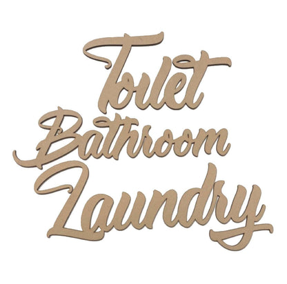 Toilet Laundry Bathroom Door Sign Set MDF DIY Wooden - The Renmy Store Homewares & Gifts 