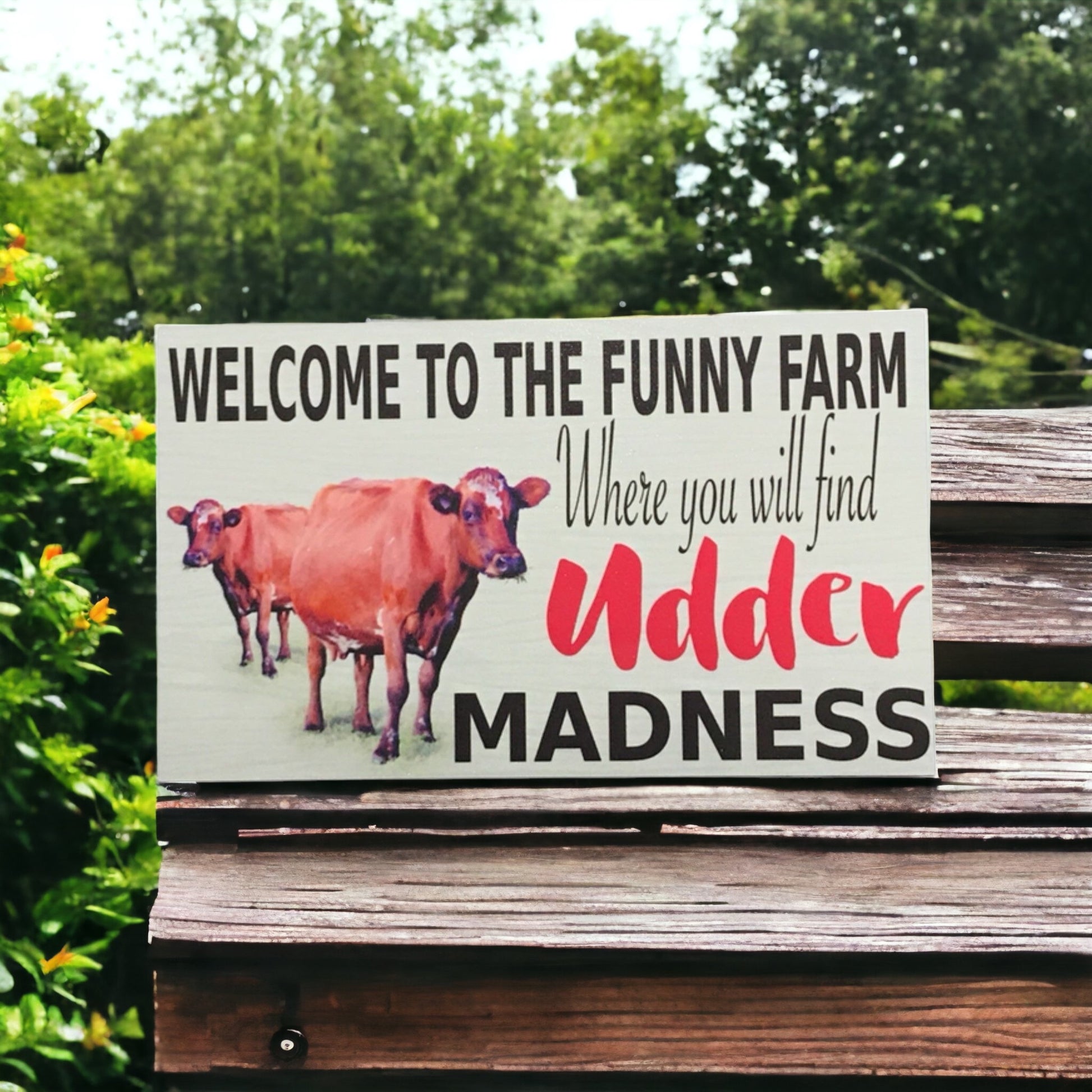 Cow Welcome To The Funny Farm Udder Madness Sign - The Renmy Store Homewares & Gifts 