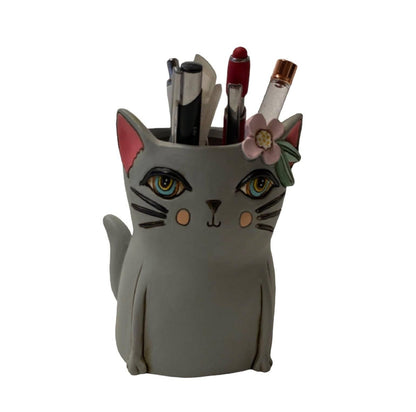 Cat Kitty Grey Pot Planter Plant Pen Holder - The Renmy Store Homewares & Gifts 