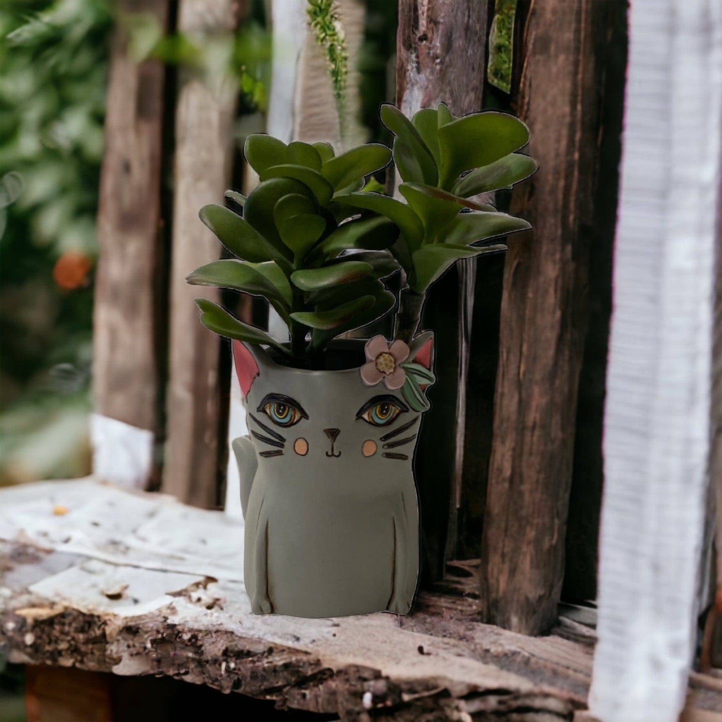 Cat Kitty Grey Pot Planter Plant Pen Holder - The Renmy Store Homewares & Gifts 