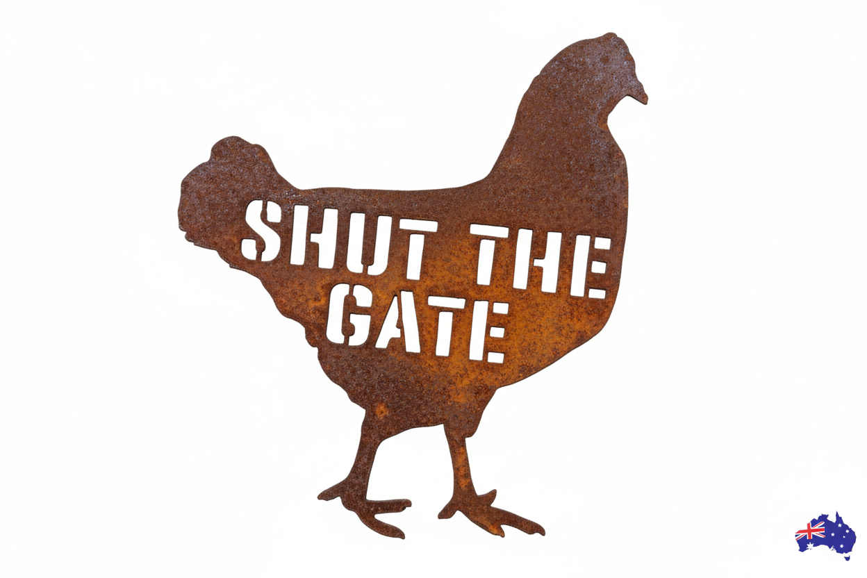 Custom Chicken Sign - Coop Gate Wall Decor - Personalised Rusty Metal Steel - Australian Made