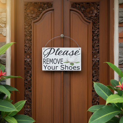 Please Remove Your Shoes Lotus Flower Sign Wood Acrylic Aussie