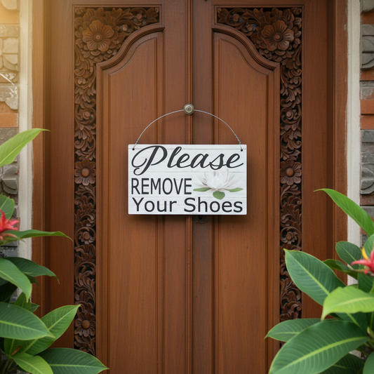 Please Remove Your Shoes Lotus Flower Sign Wood Acrylic Aussie