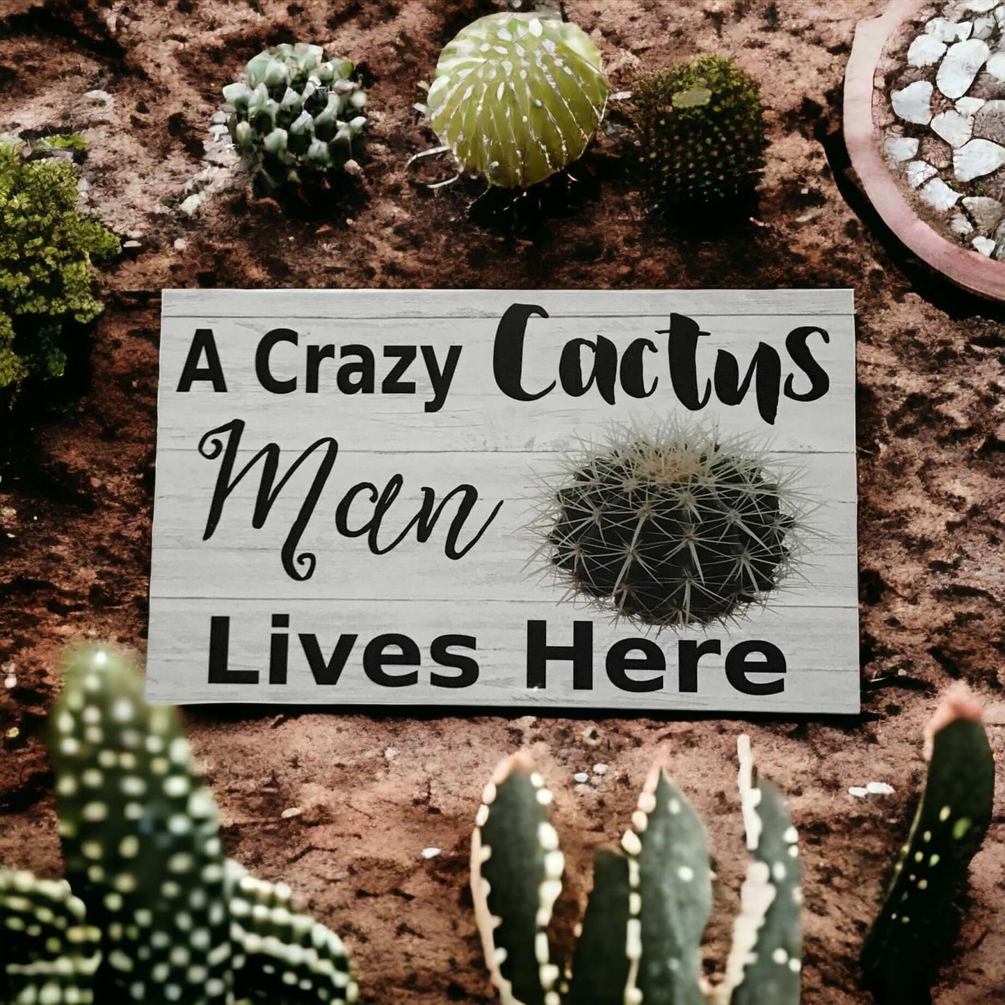 Crazy Cactus Man Lives Here Sign - The Renmy Store Homewares & Gifts 