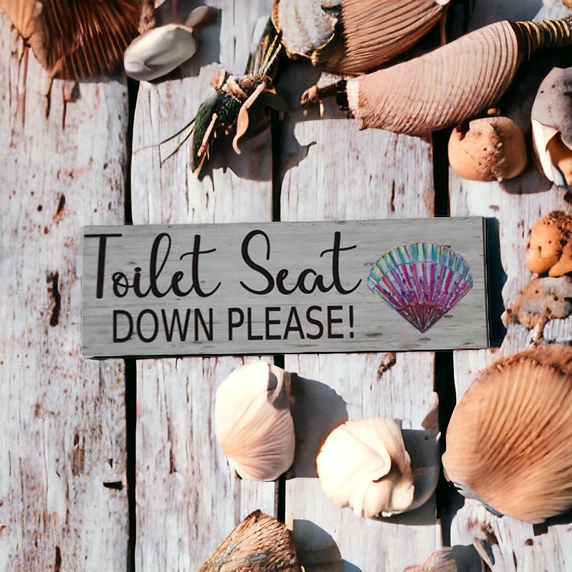 Toilet Seat Down Please Shell Sign - The Renmy Store Homewares & Gifts 