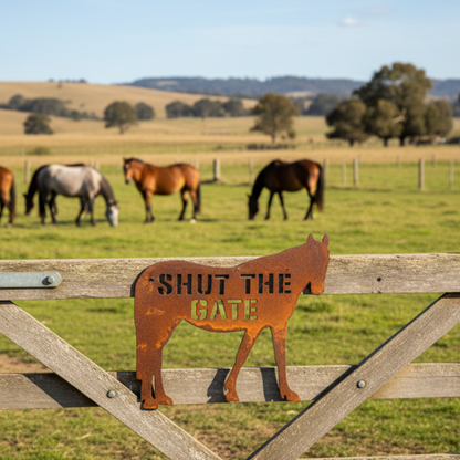Custom Horse Gate Sign - Personalised Rusty Metal Steel Sign - Australian Made