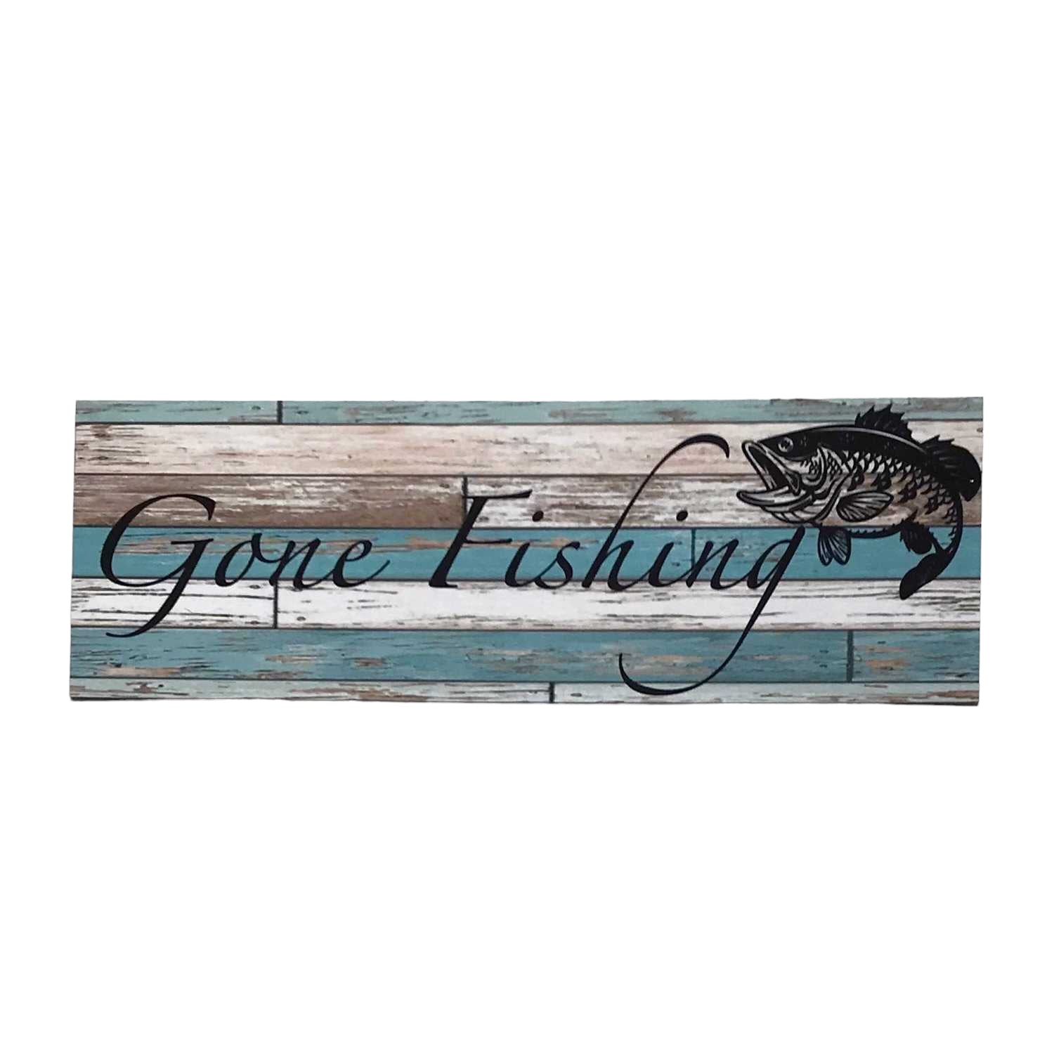 Gone Fishing with Bass Fish Blue Sign - The Renmy Store Homewares & Gifts 