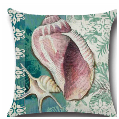 Cushion Pillow Sea Shells Blue Beach House - The Renmy Store Homewares & Gifts 