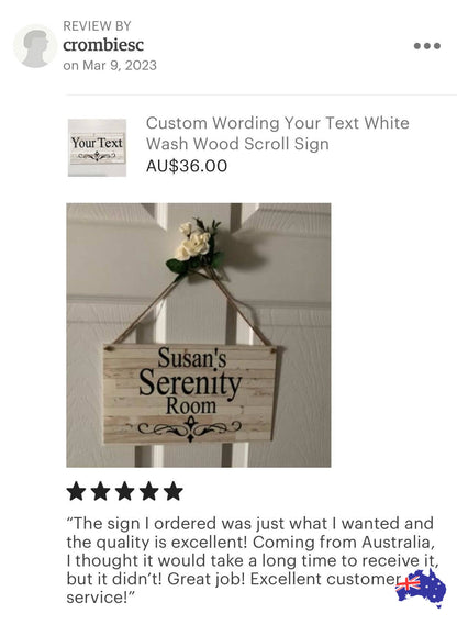 Custom Personalised White Wash Scroll Sign - The Renmy Store Homewares & Gifts 