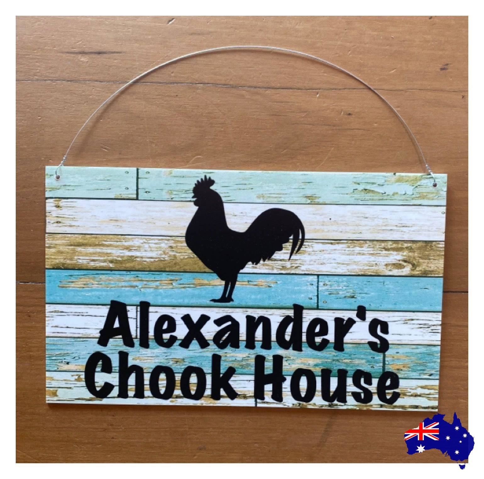 Rooster Chicken Custom Personalised Sign Rustic Blue - The Renmy Store Homewares & Gifts 